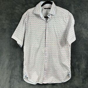 Hammer Made Shirt Small White Button Up Short Sleeve Geometric All Over Print